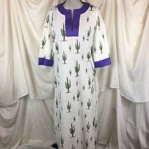 Y2K Ketenci Organic Size Small S Saguaro Cactus Print Dress Long Caftan